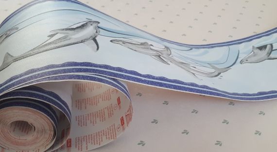 Пленка самоклеющаяся бордюрная 13,3х1000cm водостойкая дельфины на изразце | Зображення 2