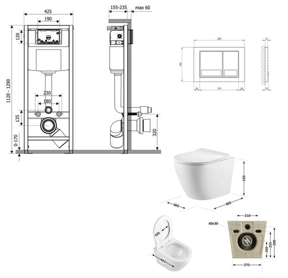 Набір Qtap Nest 4 в 1 підвісний унітаз Robin 520x365x365 + комплект інсталяції QT13332381AW47498 | Зображення 4