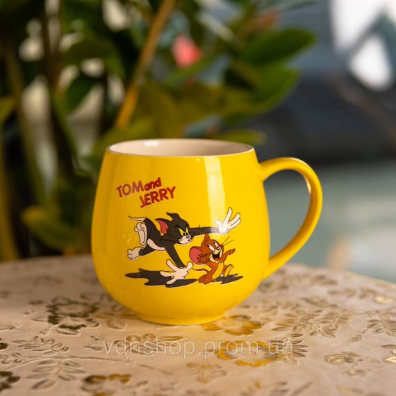 Праздничная фарфоровая чашка "Веселые Герои" 400 мл, Кружка детская с фарфора на подарок Желтая FM-13TJB