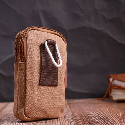 Сумка Vintage На пояс з металевим карабіном з текстилю Коричнева (22225) | Зображення 3