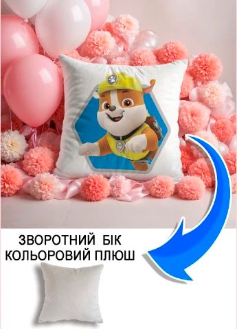 Подушка плюшева Мерч Крафт Дизайн з принтом paw patrol 2 сірий плюш квадратна 33х33 см