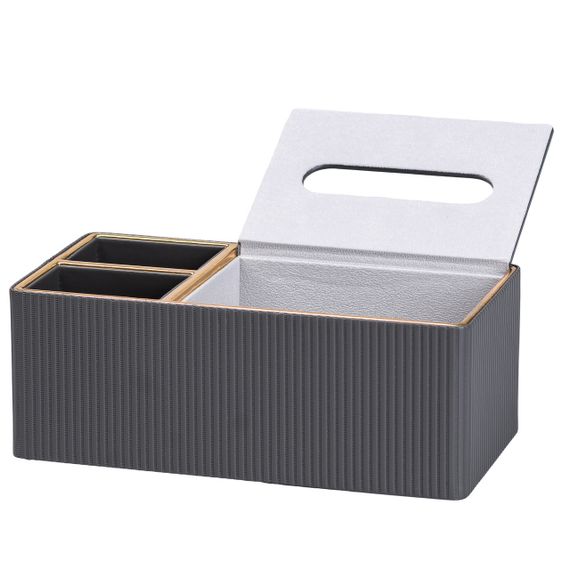 Серветниця-органайзер з еко-шкіри 3 відділення 27*14*10.5 см Сірий HP9191 | Зображення 4