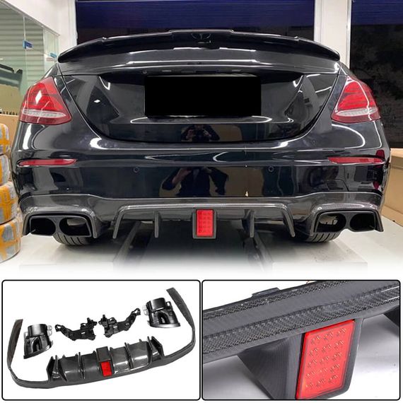 Диффузор заднего бампера с насадками V2 (для AMG/AMG-Line 2016-2019, Карбон) для Mercedes E-сlass W213 | Зображення 1