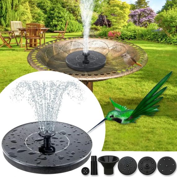 Плавающий садовый фонтан с солнечной панелью и различными насадками Solar Fountain Черный | Зображення 4