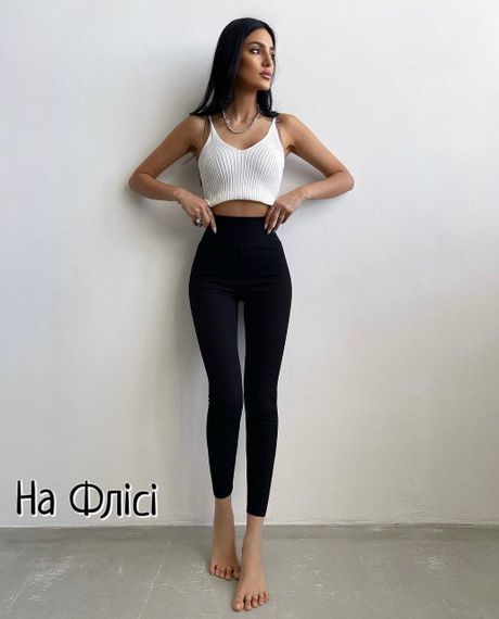 Женские теплые лосины в рубчик на флисе BF865 цвет черный, размер 42/44 | Зображення 2