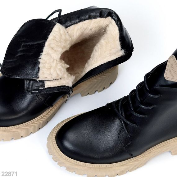 Круті зимові чорні черевики натуральна шкіра на бежевій підошві | Зображення 6