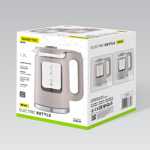 Електрочайник 1,7л 1850-2200W (диск) сірий MR-065-GREY Maestro | Зображення 5