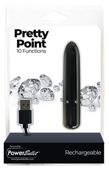 Віброкуля PowerBullet Pretty Point Rechargeable Bullet Black, потужний точковий вібратор з загостреним кінчиком на акумулятор | Зображення 6
