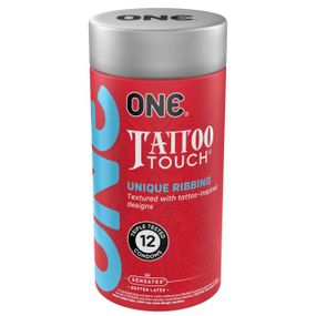 Презервативи ONE Tattoo Touch, 12 шт, рельєф у вигляді тату, 3 різновиди, подарункове паковання-тубус sexstyle