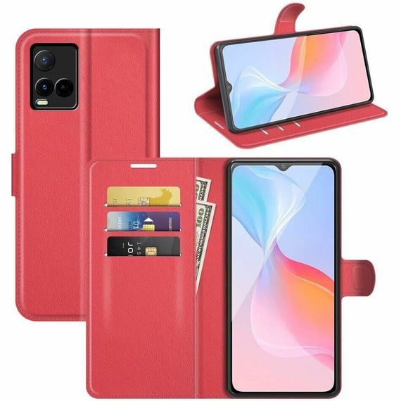 Чохол книжка з кишенями для карт на Vivo Y33s колір Червоний
