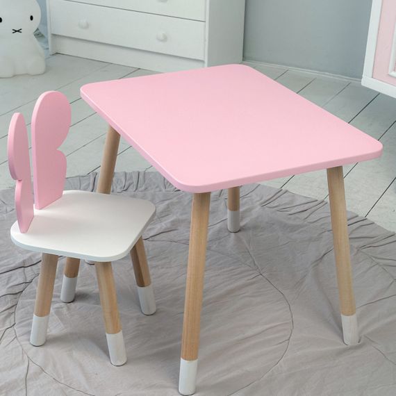 Дитячий  прямокутний стіл і стільчик метелик з білим сидінням. Столик рожевий дитячий | Зображення 5