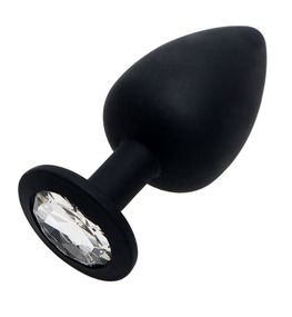 Чорна силіконова анальна пробка із кристалом (Розмір M)