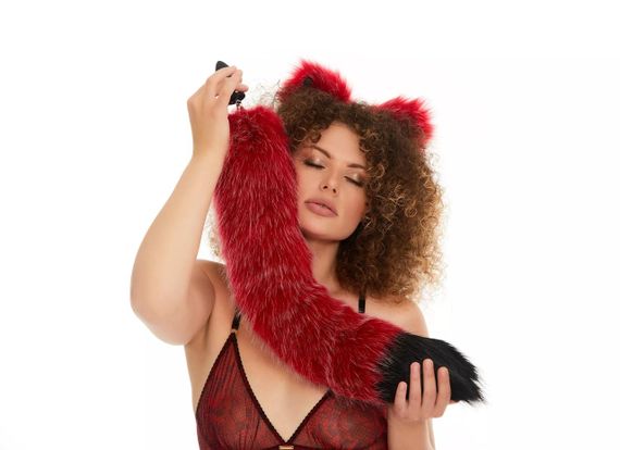 Анальний хутряний хвіст без пробки, Темно-червоний з чорним кінчиком, OKOVA 60 см. sexstyle | Зображення 2