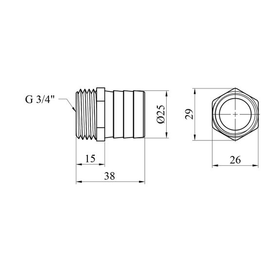 Штуцер LexLine 3/4" РЗ, D=25 мм латунный УК0009-6 | Зображення 1
