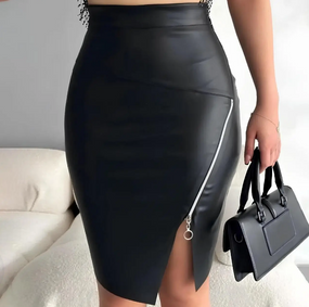 Женская юбка из эко кожи на молнии узкая миди, GF877 цвет черный, размер 42