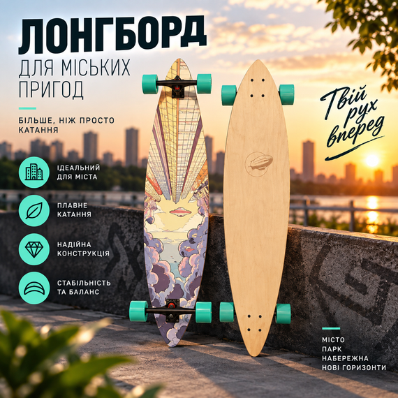 Лонгборд-крузер Cloudride Cruiser 78 для уличного серфинга 110×25 см - городской лонгборд для круизинга | Зображення 4