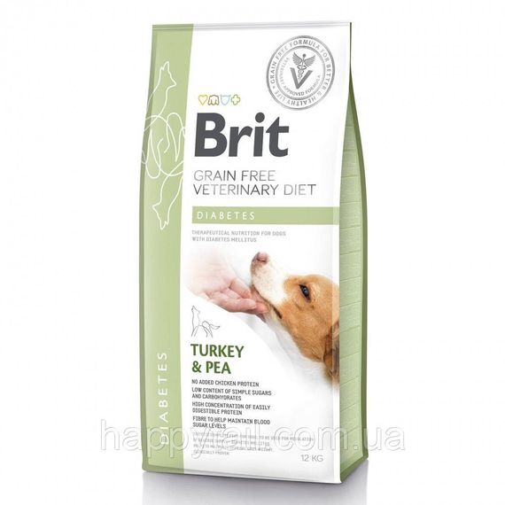 Беззерновой лечебный корм Brit VetDiet Diabetes для собак при сахарном диабете, индейка и горох, 12 кг