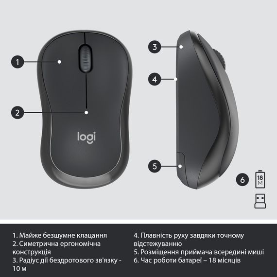 IT набір Logitech MK295 Silent Wireless Combo, US, Graphite (920-009800) | Зображення 6
