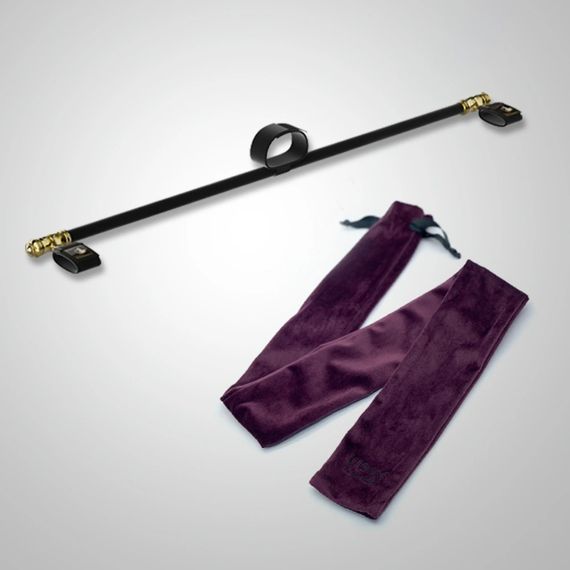 Розпірка для зап'ясток або щиколоток з нашийником і затискачами на соски з дзвіночками UPKO, чорна | Зображення 2