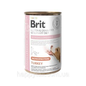 Дієтичний вологий корм для собак Brit VetDiet Hypoallergenic індичка при харчовій алергії 400 г