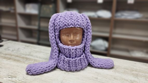 Балаклава колір 166 плюшева з вушками зайчик Puffy fine | Зображення 9