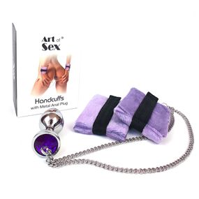 Наручники з металевою анальною пробкою Art of Sex Handcuffs with Metal Anal Plug, Фіолетовий