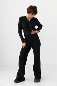 Трикотажний костюм у рубчик із кардиганом і штанами палаццо - чорний цвет, ONE SIZE (є розміри)