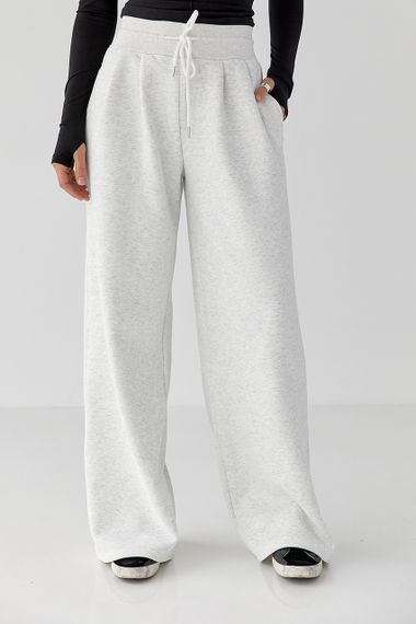 Теплі однотонні спортивні штани зі складками - світло-сірий цвет, L (є розміри)