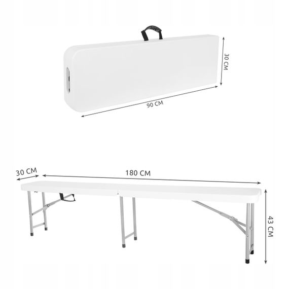 Лавка розкладна без опори для спини пластик 180 x 28 cм