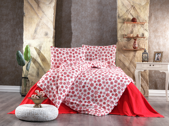 Комплект постільної білизни Kayra Flanel 200×220 см Kar Tanesi Kirmizi
