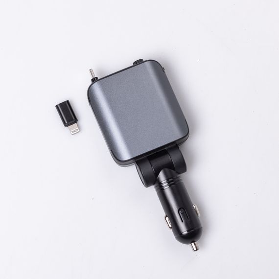 Автомобильное зарядное устройство LED-проекция, с быстрой зарядкой и выдвижным кабелем Type-C HP-E1 | Зображення 1