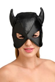 Маска з рогами Master Series: Dungeon Demon Bondage Mask with Horns, чорна Sex Aura