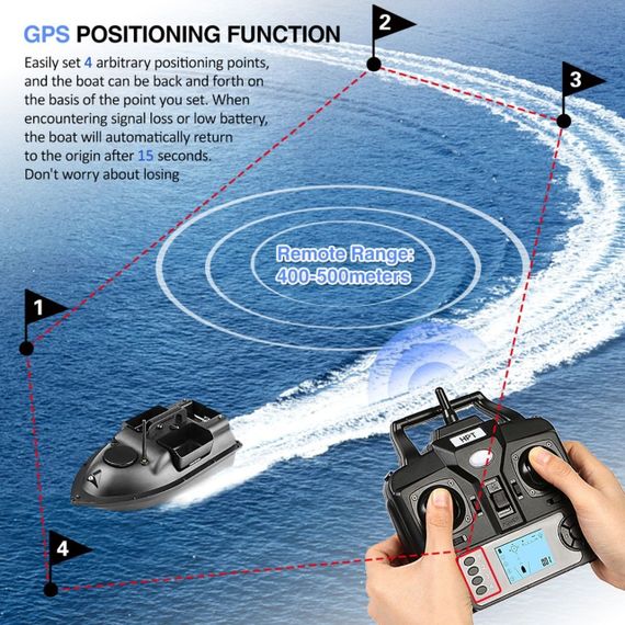 Кораблик для прикормки три відсіки GPS автопілот 16 точок пам'яті 12000 мАг ( Fishgang V18 Black) | Зображення 3