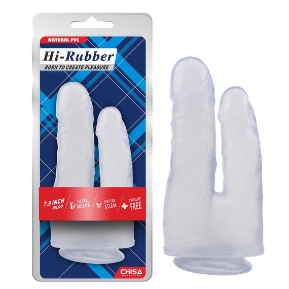 Фаллоимитатор двойной на присоске Chisa Hi-Rubber 7.9, прозрачный sexstyle | Зображення 1