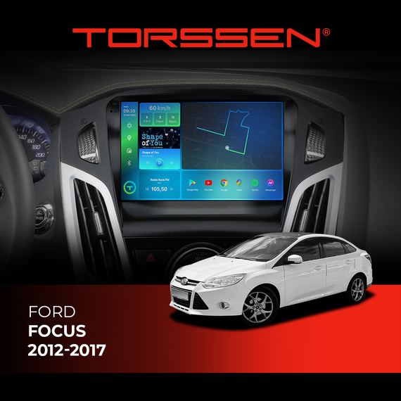 Штатна магнітола Torssen Ford Focus 12-17 чорна/сіра з кнопками F9432 4G Carplay DSP
