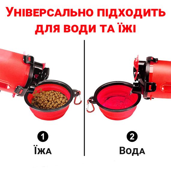 Складная походная миска в дорогу для животных iPets, с карабином, Красная | Зображення 5