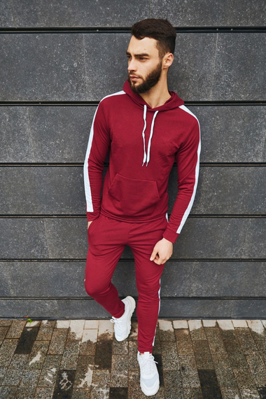 Костюм Лампас весна бордово-белый S M | Зображення 1