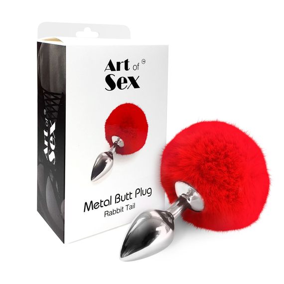 Металева анальна пробка М Art of Sex - Metal Butt plug Rabbit Tail Red, діаметр 3,4 см | Зображення 2