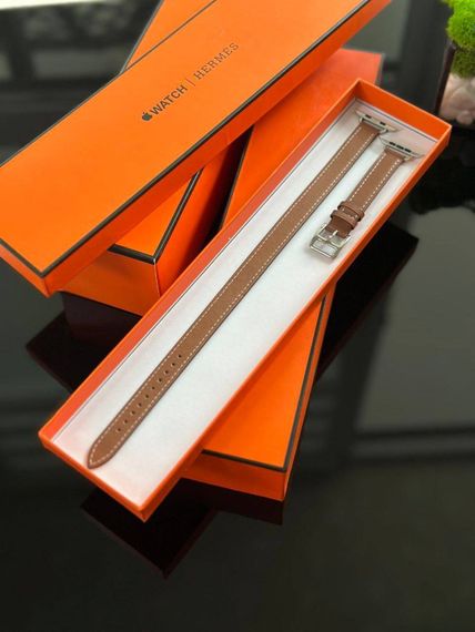 Смарт - годинник Hermes 41 мм золотий корпус, довний коричневий ремінець | Зображення 2