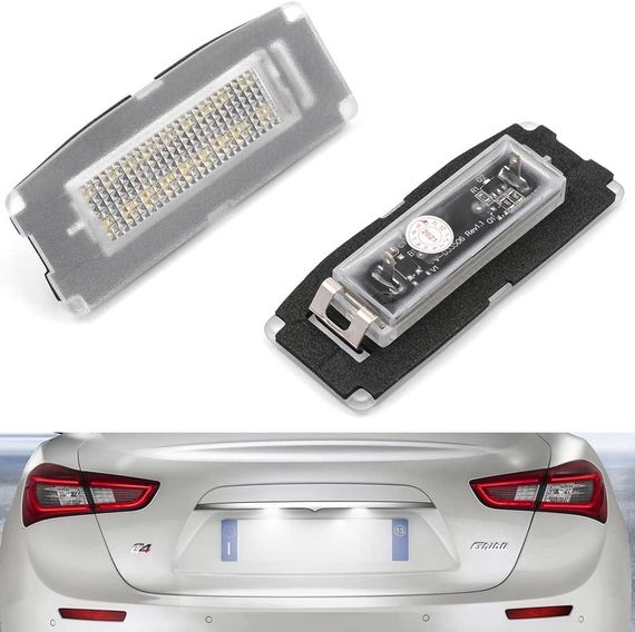 Світлодіодні ліхтарі підсвітки номерного знака NJSBYL для Maserati Ghibli (2014–2020) з білим ксеноном, OEM# 673001401 | Зображення 5