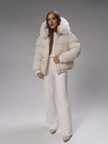 Пуховик з опушкою вкорочений Cozy Puffer, молочний