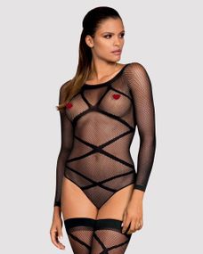Бодистокинг Obsessive Bodystocking G320 S/M/L, чулки, боди, декор в виде линий sexstyle