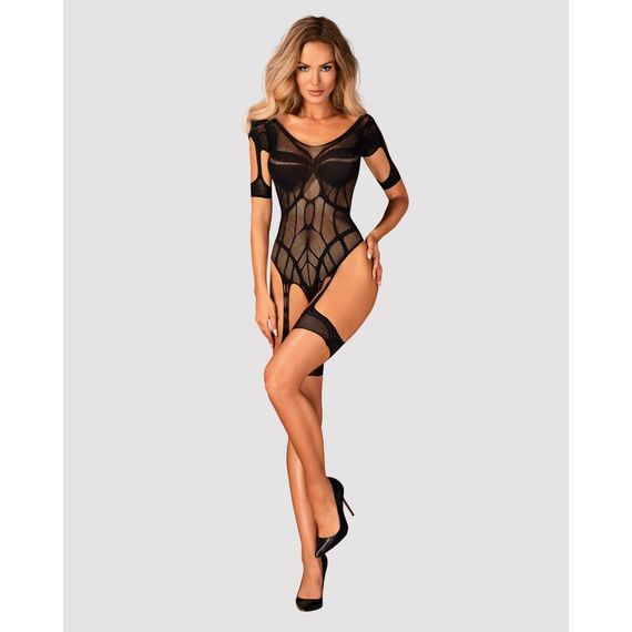 Боді в дрібну сітку Obsessive G334 з відкритим доступом та імітацією панчох, чорний, S/M/L Sex Aura | Зображення 2