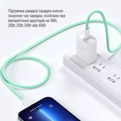 Дата кабель USB-C to USB-C 1.0m 60W 3.0А green ColorWay (CW-CBPDCC061-G) | Зображення 5