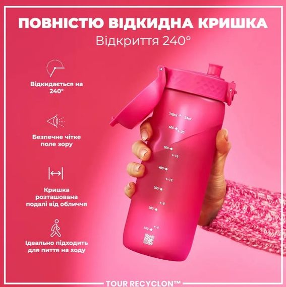 Пляшка для води ION8 750 мл (ЕКО пляшка) BPA Free Pink (I8RF750PIN) | Зображення 4