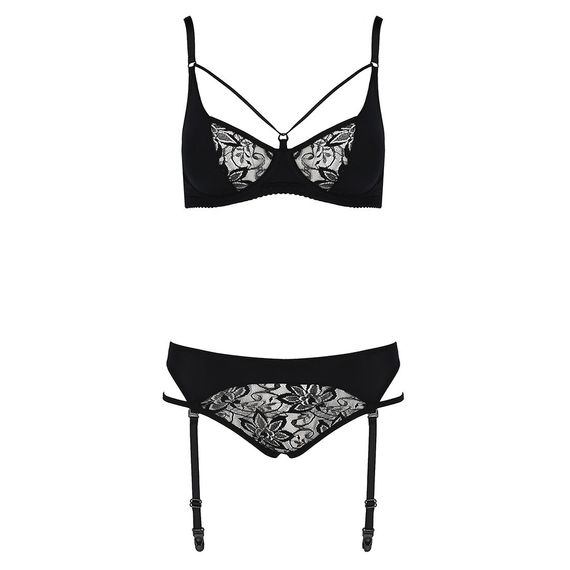 Комплект білизни Passion PAULINE SET L/XL, black, стрепи, ліф, стрінги і пояс для панчох | Зображення 4