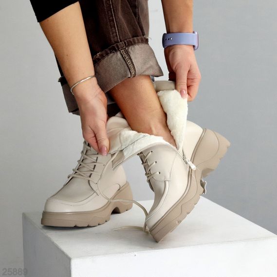 Бежеві зимові високі черевики натуральна шкіра доступна ціна | Зображення 8