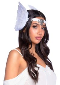 Повязка на голову с крыльями Leg Avenue Feather headband White, перья и натуральная кожа Sex Aura