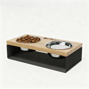 Миски на подставке из цельного металлического листа для собак и котов Hollky SteelWood S (2 × 0,45 л) SWS-36188-GRNT