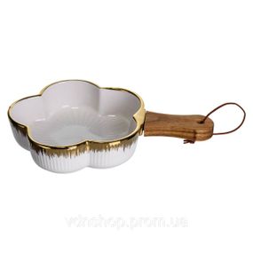 Тарілка порцелянова глибока з ручкою Квітка 24×16×4 (см) блюдо сервірувальне з ручкою для подачі тарілка сковорода Золото ZJH-13-1